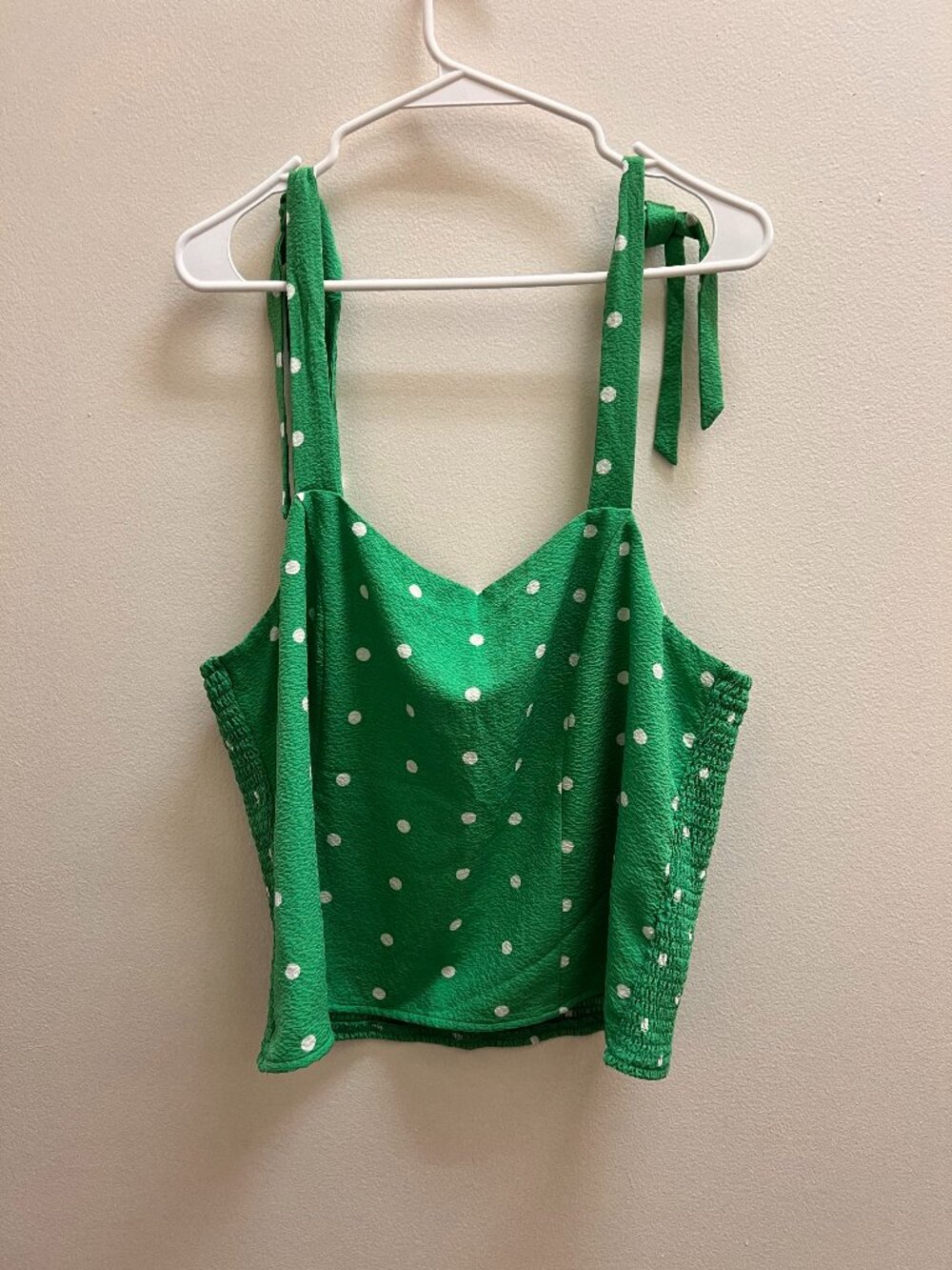 Old Navy Green Polka Dot Smocked Tie Strap Top XL